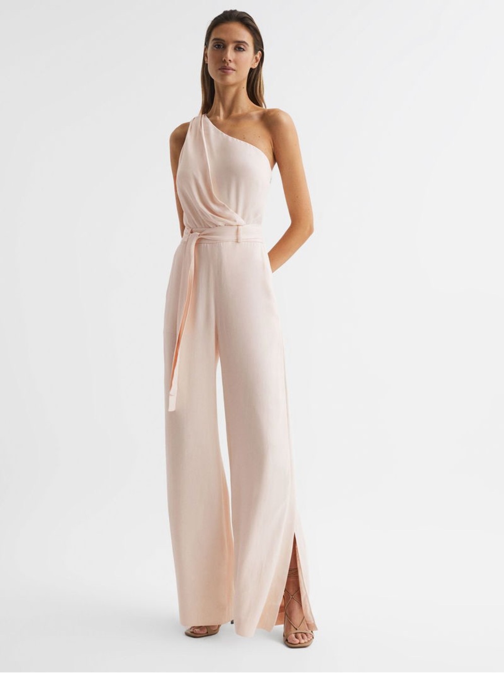 REISS Eliza One-Shoulder Pale Pink Wide-Leg Jumpsuit ❤️❤️